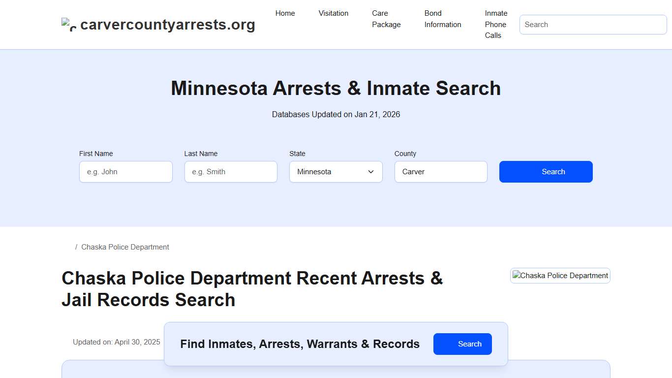 Chaska Police Department, MN Arrests, Records, Jail Roster Lookup